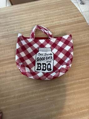 Home Collection Cold Drinks Good Eats and BBQ Red Gingham Small Tote Bag